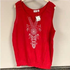 11/23  Cato new 2x red with white embroidery sleeveless shirt